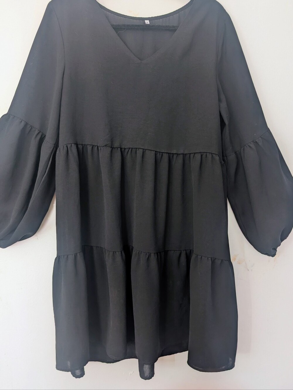 Lana West Boho Black Babydoll Dress with puff sleeves & scoop neck. Sz M NWOT